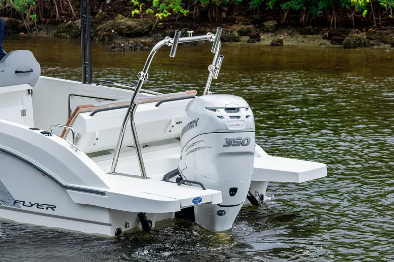 Slide: The Image of 2022 Beneteau America Flyer 8 Sundeck with powerful 350 outboard motor on water. - 6