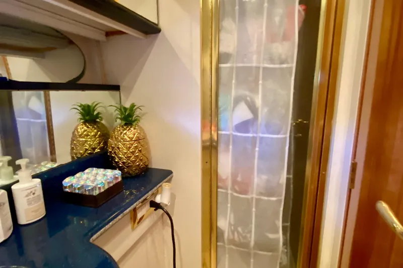 Slide: The Image of Luxurious bathroom interior of 1999 Neptunus 54 Hardtop Express yacht with gold accents. - 61