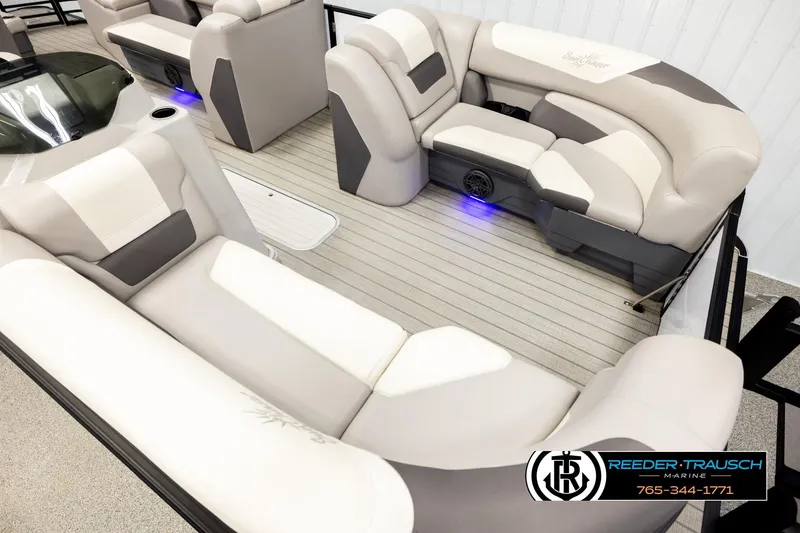 Slide: The Image of 2023 SunChaser 23 Eclipse SSB boat interior with plush seating and modern design. - 10