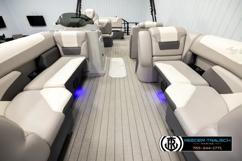 Slide: The Image of Luxurious interior of 2023 SunChaser 23 Eclipse SSB pontoon boat with plush seating. - 14