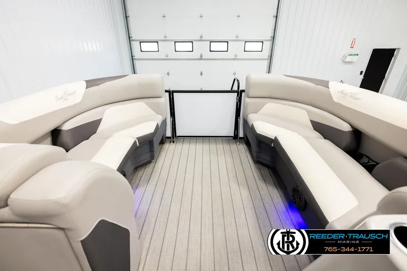 Slide: The Image of Interior of 2023 SunChaser 23 Eclipse SSB pontoon boat with plush seating. - 19