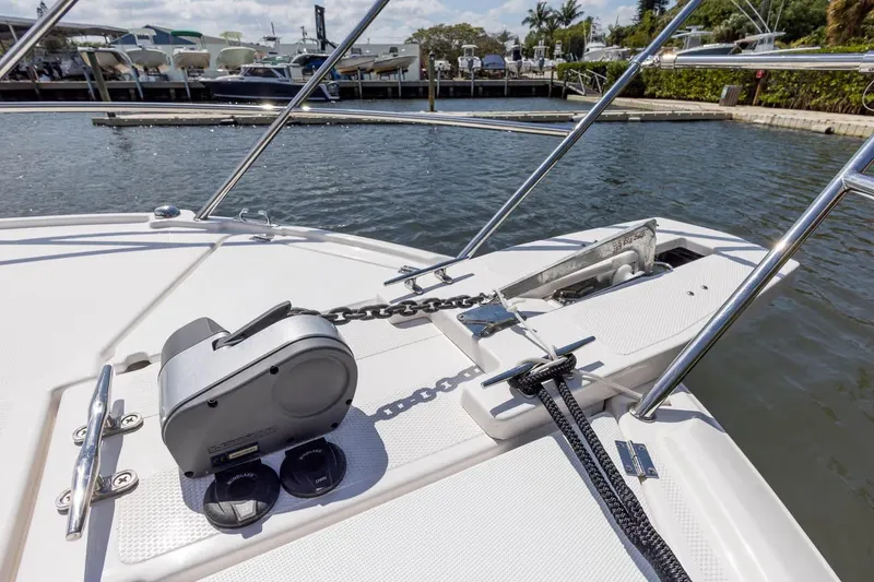 Slide: The Image of 2026 Cutwater C-248 Coupe boat deck with anchor and winch system. - 2