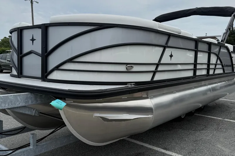 Slide: The Image of 2026 Berkshire 23CL STS 2.75 pontoon boat on trailer, side view. - 4