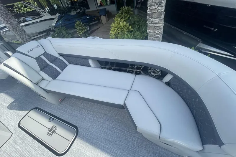 Slide: The Image of Luxurious seating on 2026 Harris Grand Mariner 250 boat, featuring sleek design and premium materials. - 13