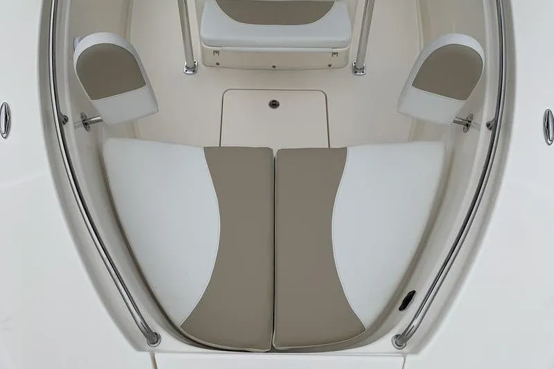 Slide: The Image of 2025 Bulls Bay 200CC boat interior with cushioned seating and sleek design. - 27