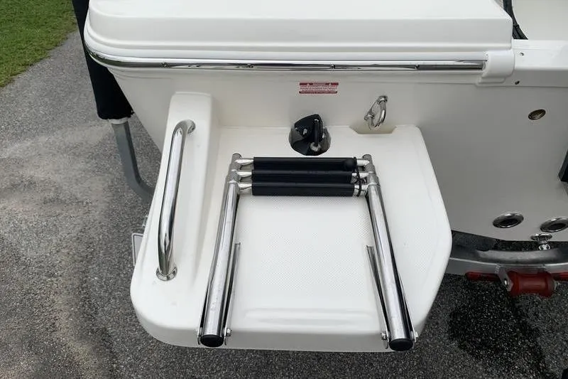 Slide: The Image of 2025 Bulls Bay 200CC boat swim platform with foldable ladder and stainless steel railing. - 9