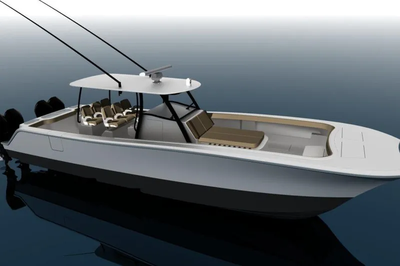 The Image of 2026 Front Runner 43 Catamaran on calm water, showcasing sleek design and modern features. - 0