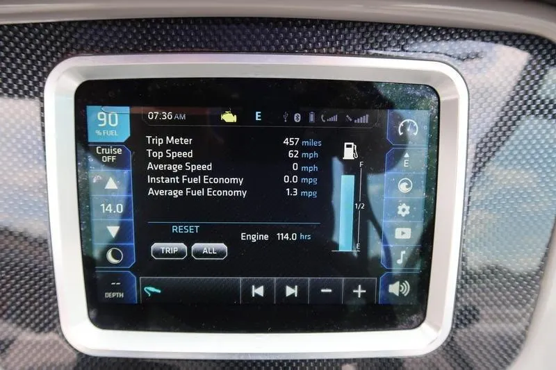 Slide: The Image of Dashboard display of a 2020 Chaparral 21 Surf showing trip and fuel data. - 15