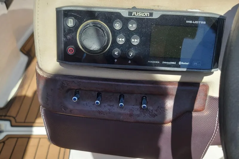 Slide: The Image of Fusion MS-UD755 stereo system on 2015 Regal 27 FasDeck boat dashboard. - 20