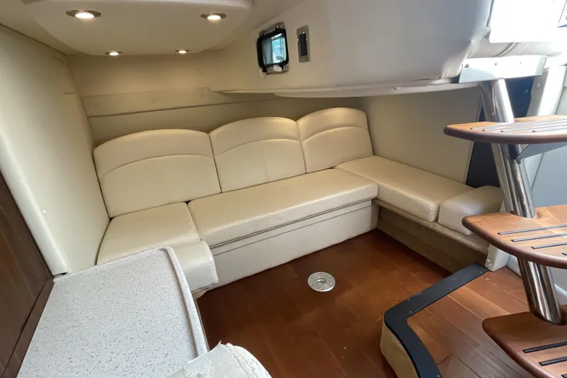 Slide: The Image of Manufacturer Provided Image: 2017 Rinker EX 370 cabin interior with cozy bed and skylight. - 29