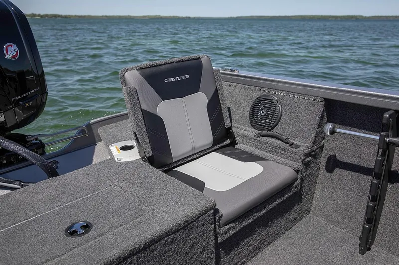 Slide: The Image of Manufacturer Provided Image: 2019 Crestliner 1650 Fish Hawk WT JS boat interior with cushioned seat. - 16