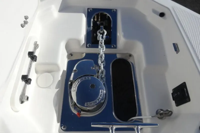 Slide: The Image of Anchor chain mechanism on 2026 Chaparral 30 Surf boat deck. - 30