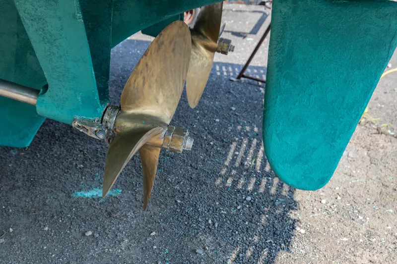Slide: The Image of Propeller and rudder of 1988 Grand Banks 36 Sedan on dry dock. - 28