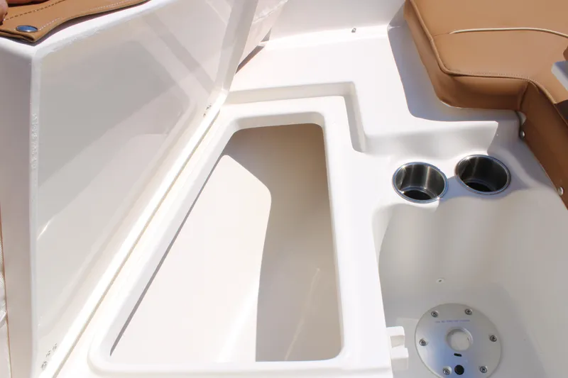 Slide: The Image of Interior of 2026 Key West 203 FS boat with storage and cup holders. - 23