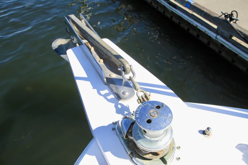 Slide: The Image of Anchor and winch on 1987 Ocean Alexander 42 yacht at dockside. - 7