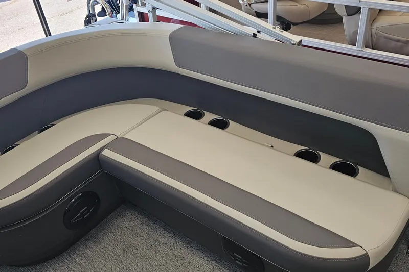 Slide: The Image of Interior seating of 2026 Sun Tracker BB-16 XL Select boat with cup holders. - 11