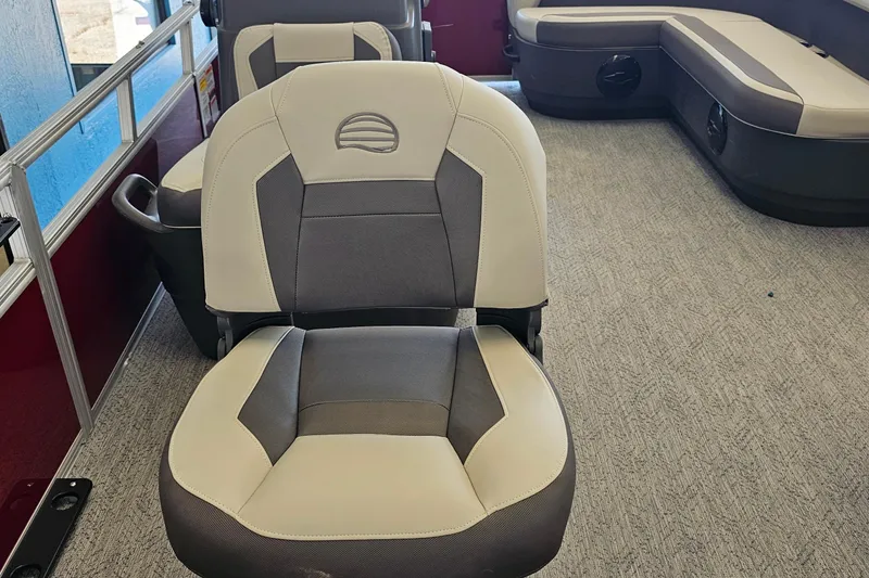 Slide: The Image of 2026 Sun Tracker BB-16 XL Select boat interior with cushioned seating and carpeted flooring. - 4