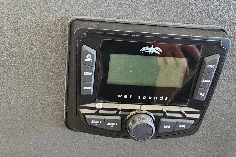 Slide: The Image of Wet Sounds audio system on 2026 Sun Tracker BB-16 XL Select boat dashboard. - 9