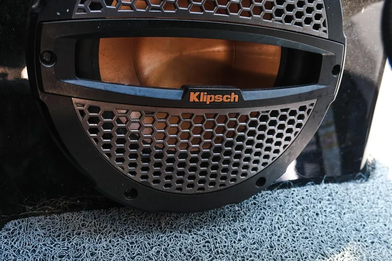 Slide: The Image of Close-up of a Klipsch speaker on a 2023 MasterCraft XStar boat. - 11