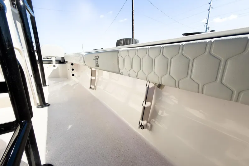 Slide: The Image of 2026 Carolina Skiff 22 Ultra Elite boat interior with cushioned seating and sleek design. - 45
