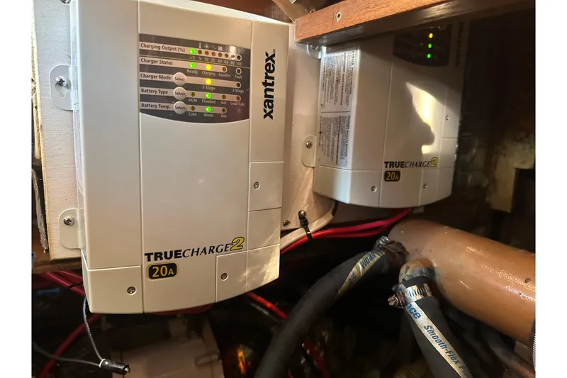 Slide: The Image of Xantrex TrueCharge2 20A battery chargers in 1989 Nonsuch 36 sailboat engine room. - 47