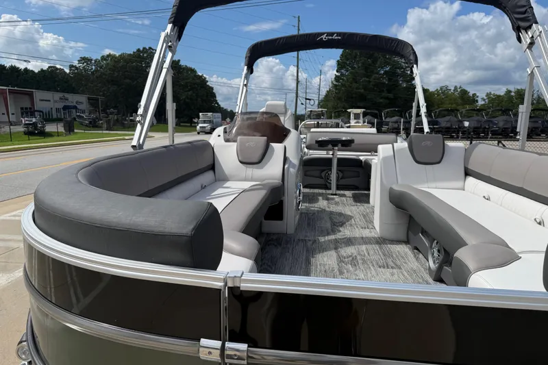 Slide: The Image of 2022 Avalon Catalina VRL 25' pontoon boat with spacious seating and modern design. - 13