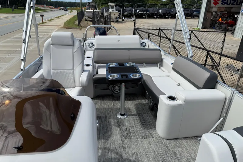 Slide: The Image of Luxurious 2022 Avalon Catalina VRL 25' boat interior with plush seating and modern amenities. - 15
