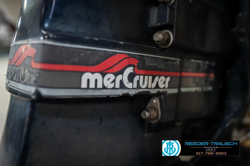 Slide: The Image of Close-up of Alpha One outdrive on 1995 Sea Ray 175 Bow Rider boat. - 43