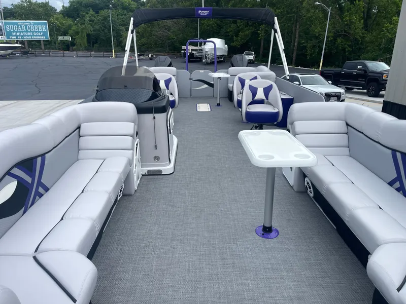 Slide: The Image of 2023 PlayCraft 3000 Infinity Extreme pontoon boat with spacious seating and modern design. - 18