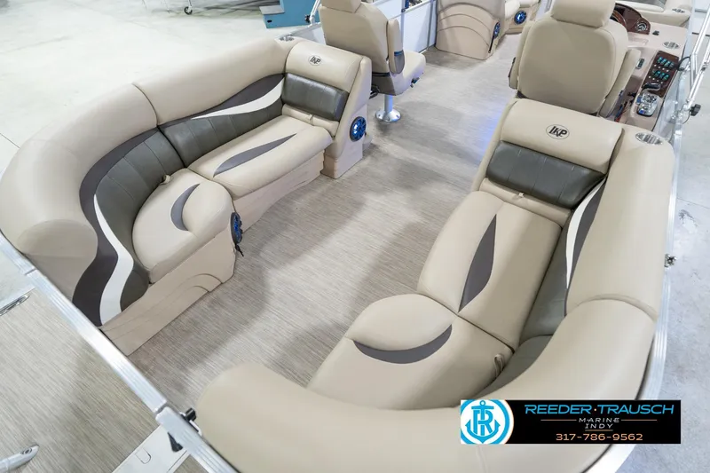 Slide: The Image of Luxurious interior of 2020 Leisurecraft 2435 LX pontoon boat with plush seating. - 13