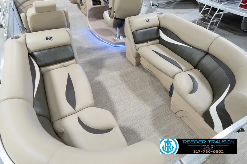 Slide: The Image of Luxurious interior of 2020 Leisurecraft 2435 LX pontoon boat with plush seating. - 14