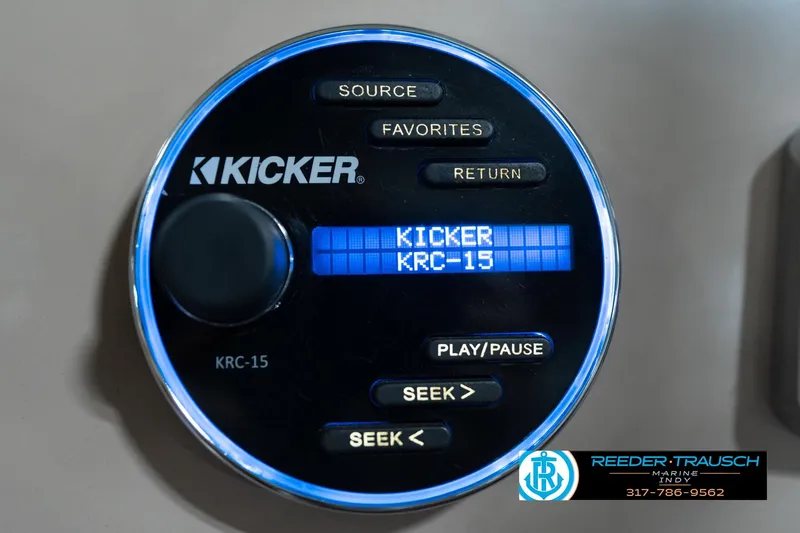 Slide: The Image of Kicker KRC-15 audio control panel on Leisurecraft 2435 LX, 2020 model. - 34