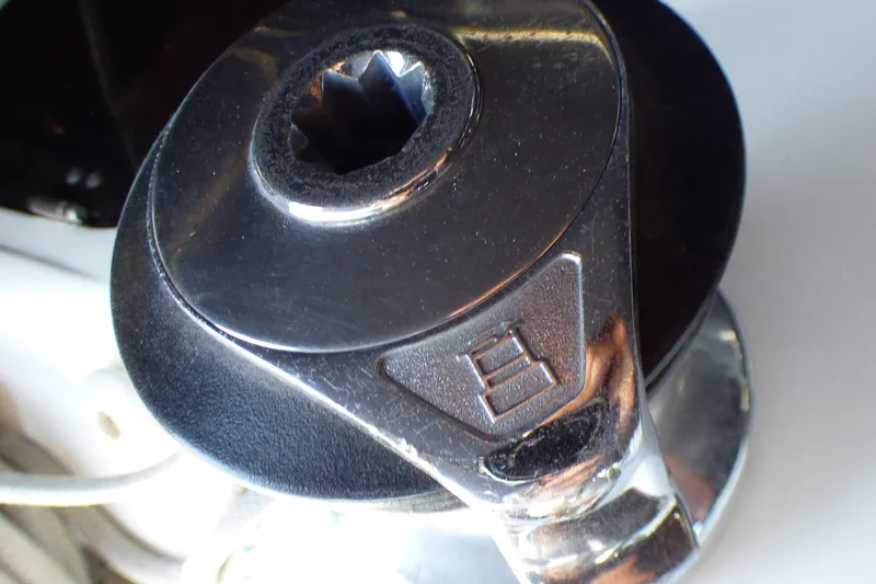Slide: The Image of Close-up of a winch handle on a 1993 Hunter 40.5 sailboat. - 54