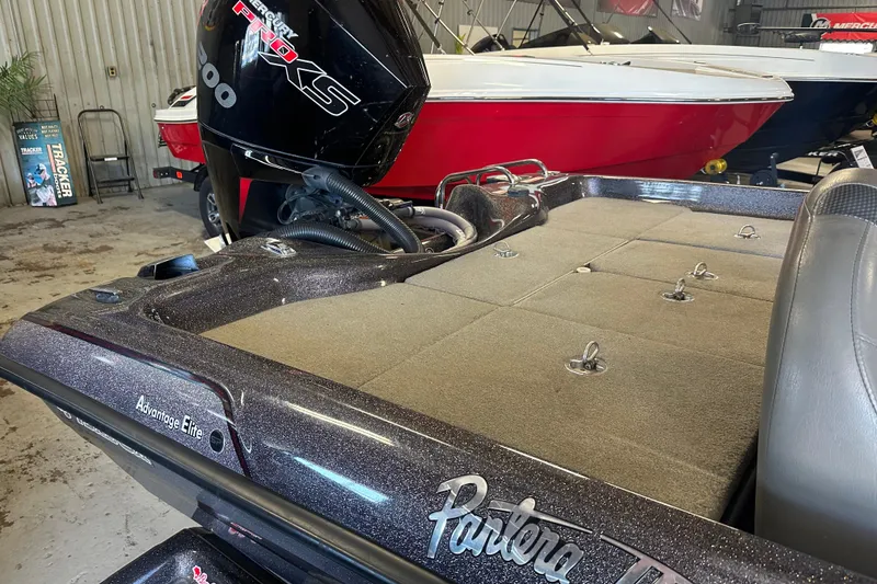 Slide: The Image of 2021 Bass Cat Pantera II boat with Mercury Pro XS engine in showroom. - 17