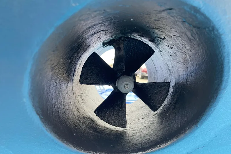 Slide: The Image of Close-up of a 2000 Eagle 40 Pilothouse Trawler's bow thruster propeller. - 75