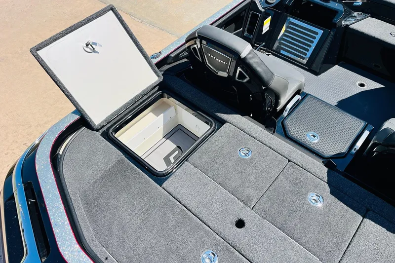 Slide: The Image of 2024 Ranger Z521R Ranger Cup Equipped boat interior with storage compartments open. - 47
