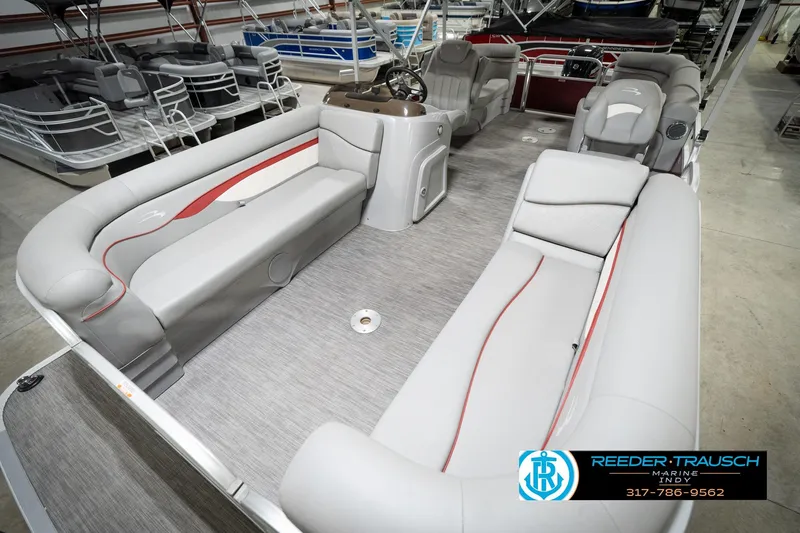Slide: The Image of 2021 Bennington 20 SVSR pontoon boat interior with spacious seating and modern design. - 12