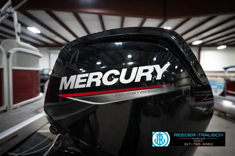 Slide: The Image of Mercury FourStroke engine on 2021 Bennington 20 SVSR boat at Reeder-Trausch Marine. - 51