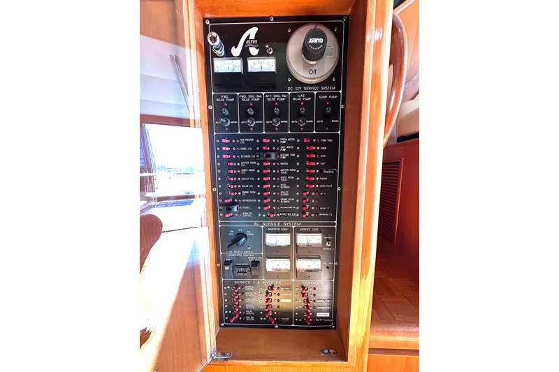 Slide: The Image of Electrical control panel on a 2003 Ocean Alexander 42 Sport Sedan yacht. - 21