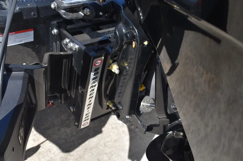 Slide: The Image of Close-up of 2025 Triton 20XP Patriot boat engine mount detail. - 10
