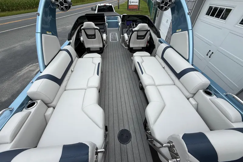 Slide: The Image of 2026 Avalon 2585 Excalibur boat interior with luxurious seating and modern design. - 14