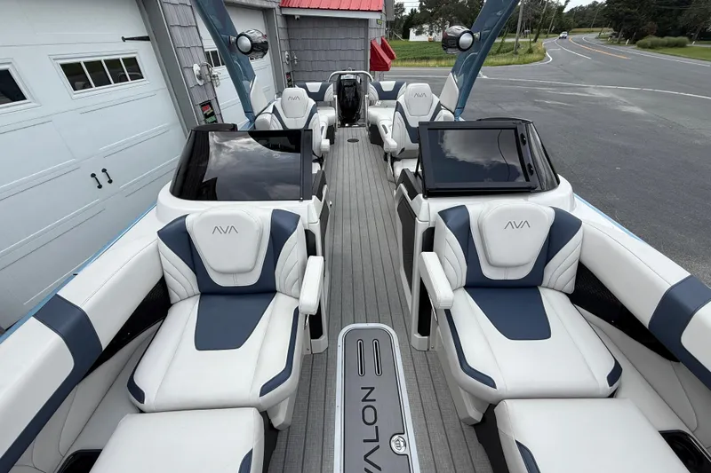 Slide: The Image of 2026 Avalon 2585 Excalibur boat interior with luxurious seating and modern design. - 29