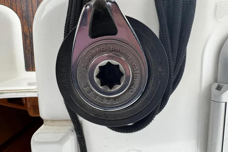 Slide: The Image of Close-up of a Harken winch on a 2004 Dufour 40 Performance sailboat. - 40