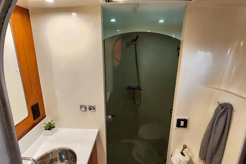 Slide: The Image of Bathroom interior of 2007 Antares Catamarans PDQ 44i with shower and sink. - 28