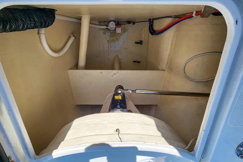 Slide: The Image of 2007 Antares Catamarans PDQ 44i interior compartment with visible pipes and fittings. - 49