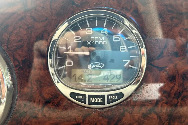 Slide: The Image of Tachometer of 2005 Sea Ray 340 Sundancer showing RPM and engine hours. - 8