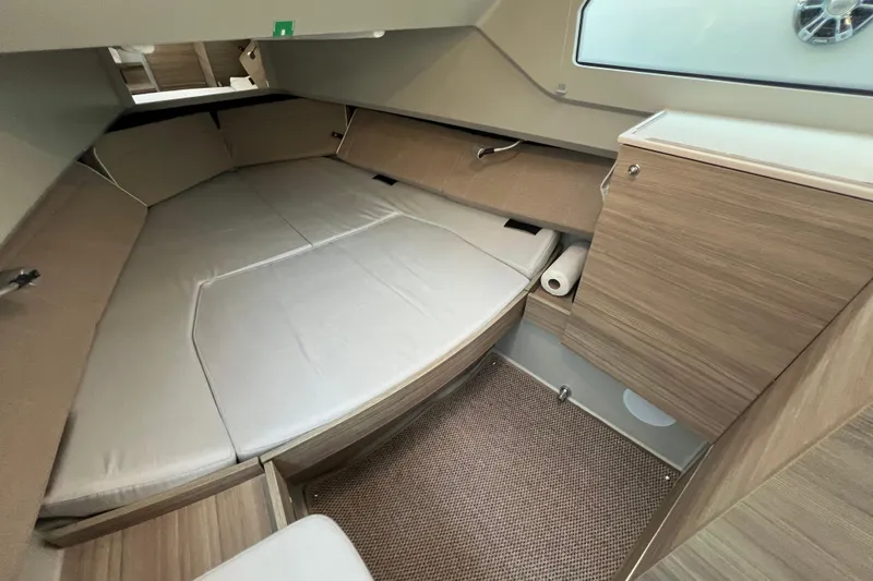 Slide: The Image of 2023 Saxdor 320 GTO cabin interior with modern wood finish and comfortable seating. - 35