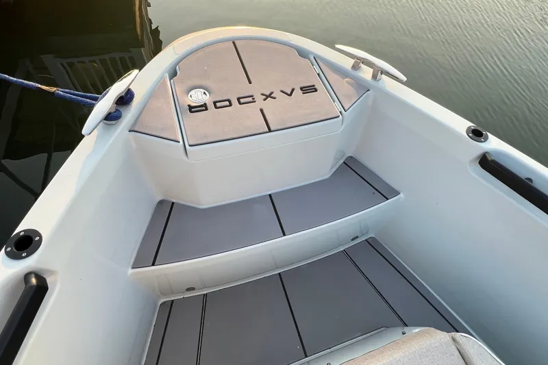 Slide: The Image of 2023 Saxdor 320 GTO boat interior, featuring sleek seating and modern design elements. - 42
