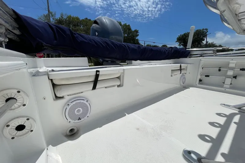 Slide: The Image of 2019 Sea Hunt BX 20 BR boat interior with speakers and storage compartments. - 17