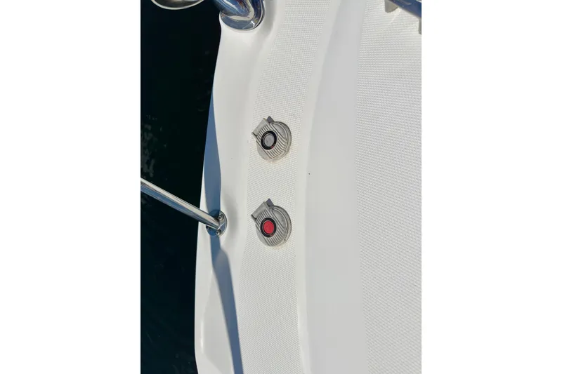 Slide: The Image of Close-up of 2008 Sea Ray 340 Sundancer boat deck with two circular fittings. - 11